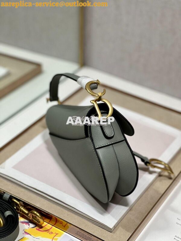 Replica Dior Saddle Bag With Strap Grained Calfskin M0455 Gray Stone 16