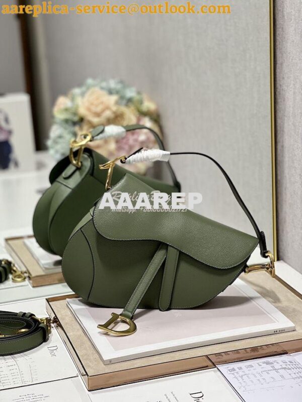 Replica Dior Saddle Bag With Strap Grained Calfskin M0455 Khaki 3