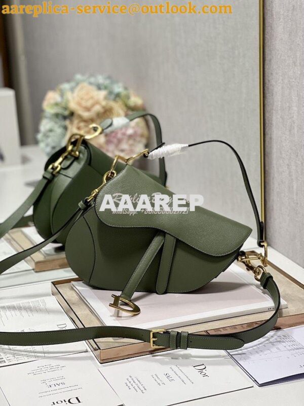 Replica Dior Saddle Bag With Strap Grained Calfskin M0455 Khaki 4