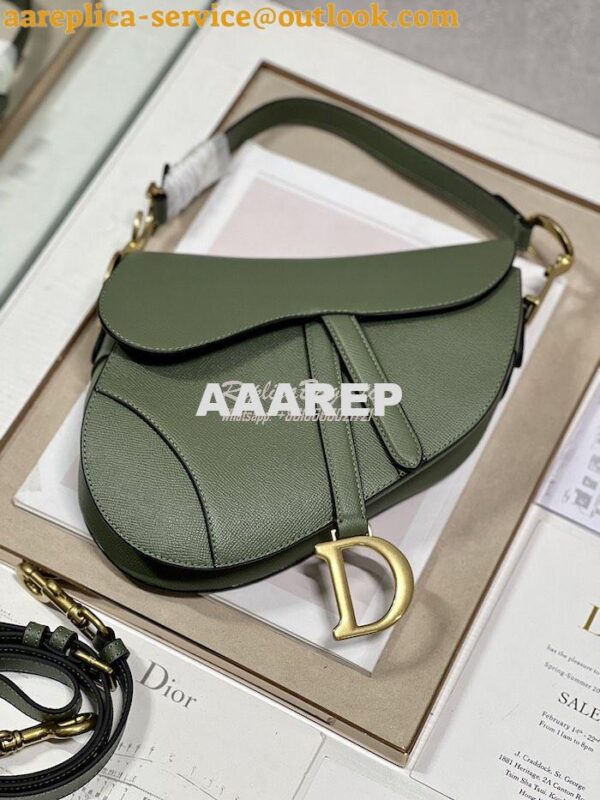 Replica Dior Saddle Bag With Strap Grained Calfskin M0455 Khaki 5