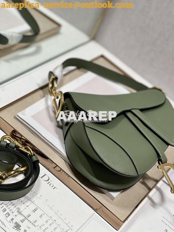 Replica Dior Saddle Bag With Strap Grained Calfskin M0455 Khaki 6