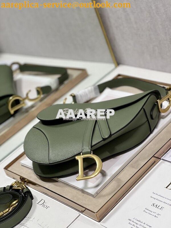 Replica Dior Saddle Bag With Strap Grained Calfskin M0455 Khaki 7