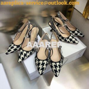 Replica Dior J'adior Slingback Black and White Cotton Embroidery with