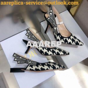 Replica Dior J'adior Slingback Black and White Cotton Embroidery with 2