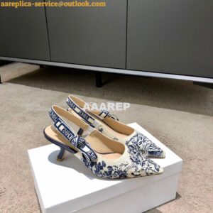 Replica Dior J'adior Slingback Blue Ecru Embroidered with Toile de Jou 2