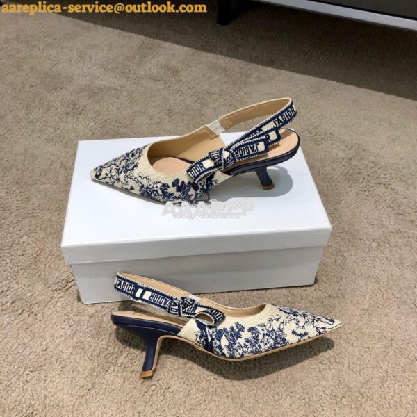 Replica Dior J'adior Slingback Blue Ecru Embroidered with Toile de Jou 5