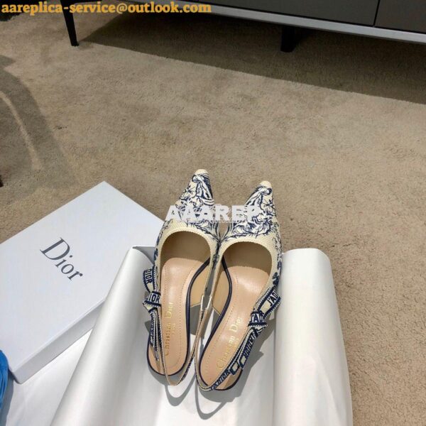 Replica Dior J'adior Slingback Blue Ecru Embroidered with Toile de Jou 6