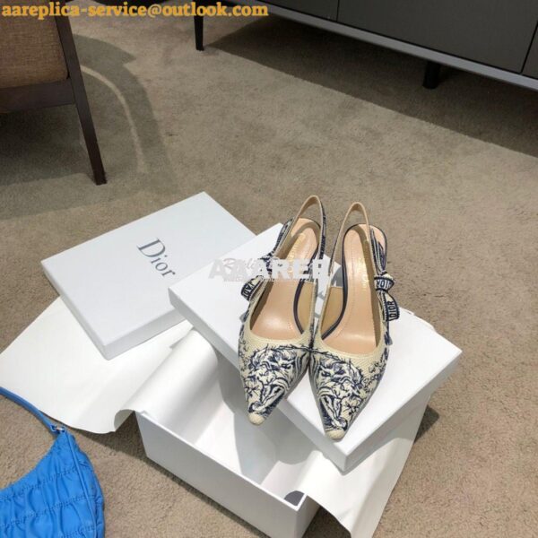 Replica Dior J'adior Slingback Blue Ecru Embroidered with Toile de Jou 7