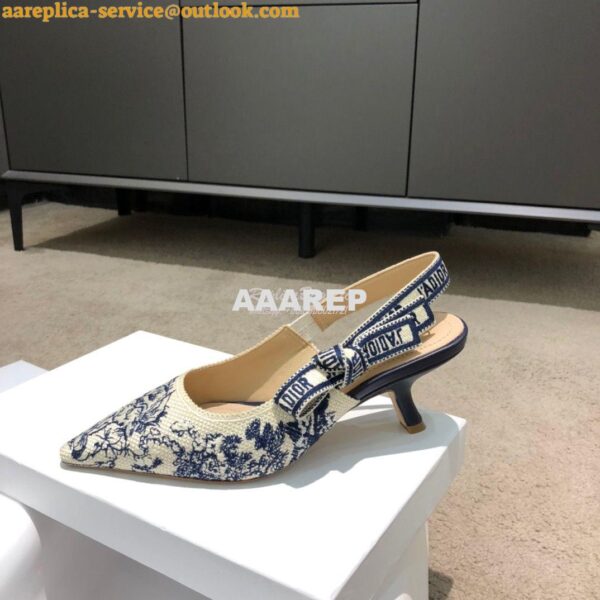 Replica Dior J'adior Slingback Blue Ecru Embroidered with Toile de Jou 8