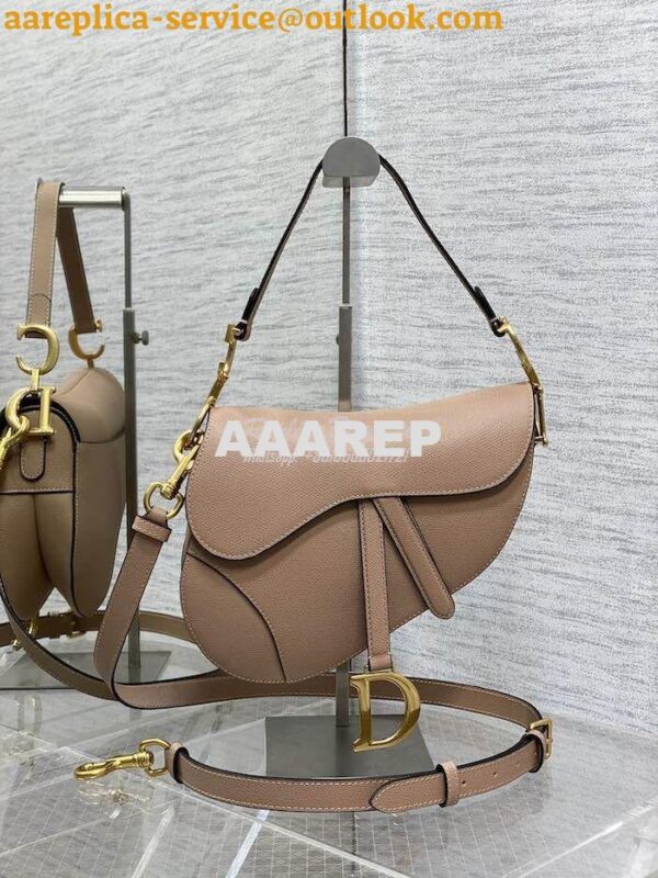 Replica Dior Saddle Bag With Strap Grained Calfskin M0455 Warm Taupe 3