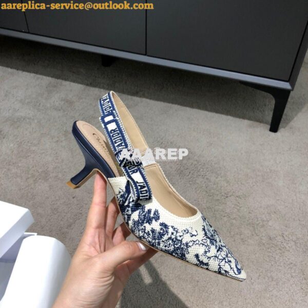 Replica Dior J'adior Slingback Blue Ecru Embroidered with Toile de Jou 10