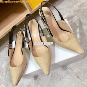 Replica Dior J'adior Slingback Cream Black Embroidered Cotton KCP799