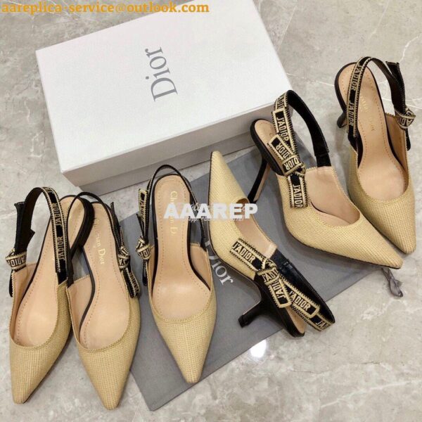 Replica Dior J'adior Slingback Cream Black Embroidered Cotton KCP799 5