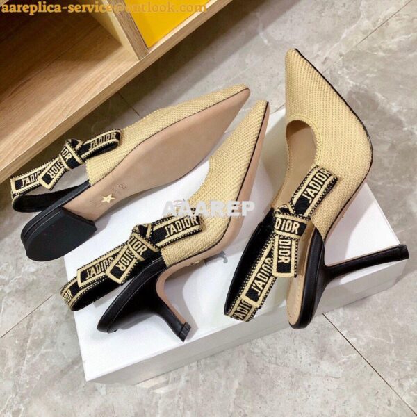 Replica Dior J'adior Slingback Cream Black Embroidered Cotton KCP799 6