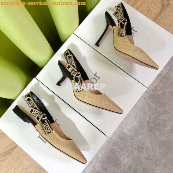 Replica Dior J'adior Slingback Cream Black Embroidered Cotton KCP799 8