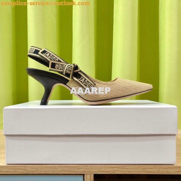 Replica Dior J'adior Slingback Cream Black Embroidered Cotton KCP799 10