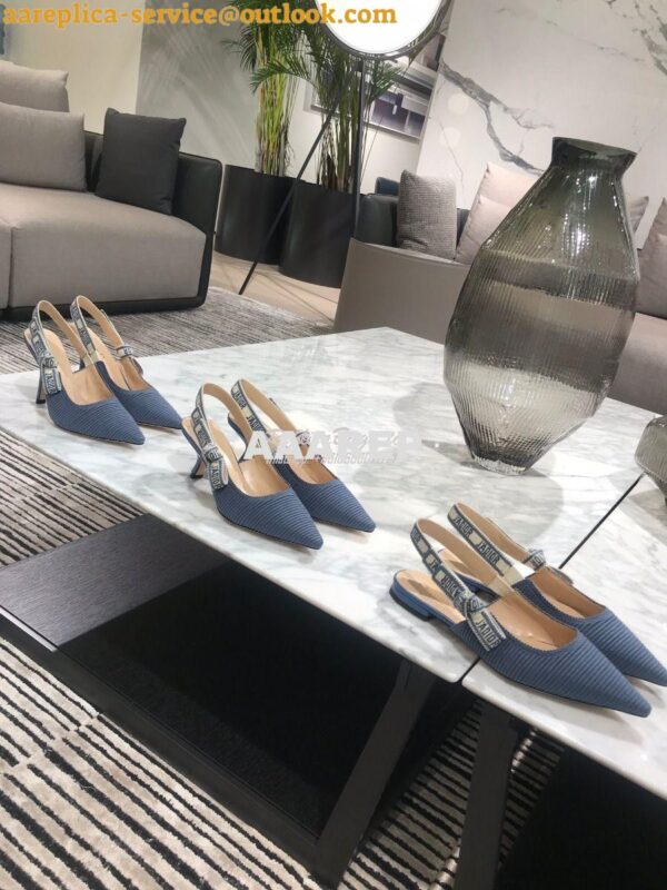 Replica Dior J'adior Slingback Denim Blue Embroidered Cotton KCP799 3