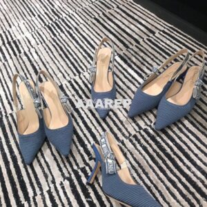 Replica Dior J'adior Slingback Denim Blue Embroidered Cotton KCP799 2