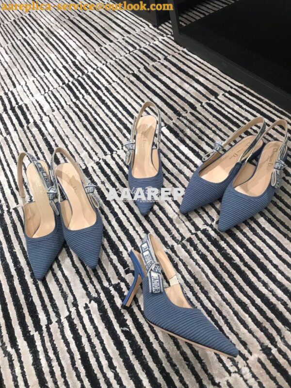 Replica Dior J'adior Slingback Denim Blue Embroidered Cotton KCP799 4