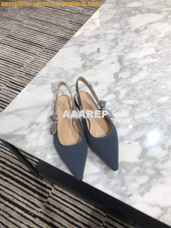 Replica Dior J'adior Slingback Denim Blue Embroidered Cotton KCP799 5