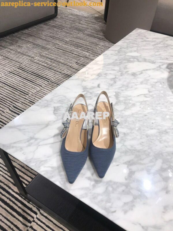 Replica Dior J'adior Slingback Denim Blue Embroidered Cotton KCP799 12