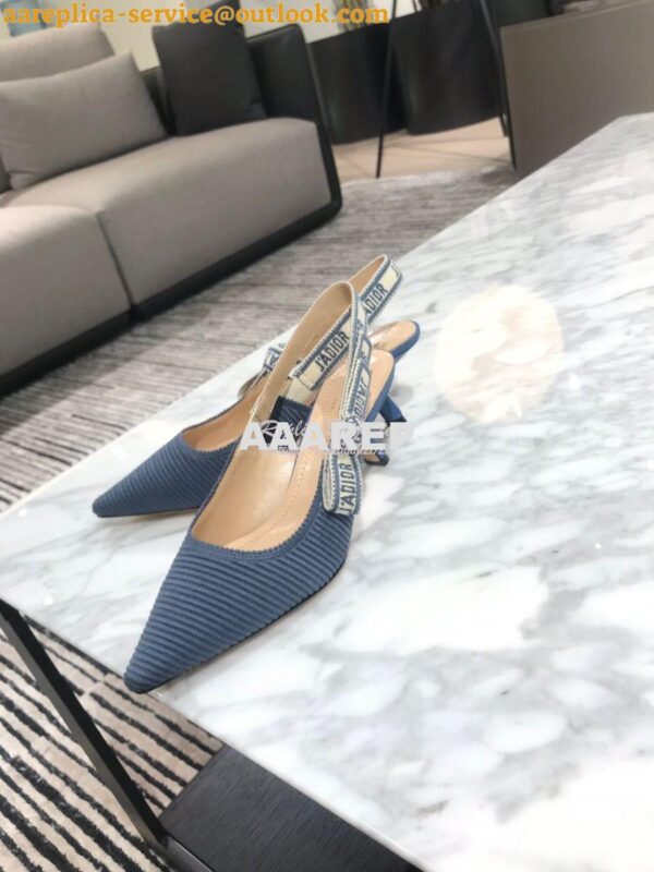 Replica Dior J'adior Slingback Denim Blue Embroidered Cotton KCP799 13