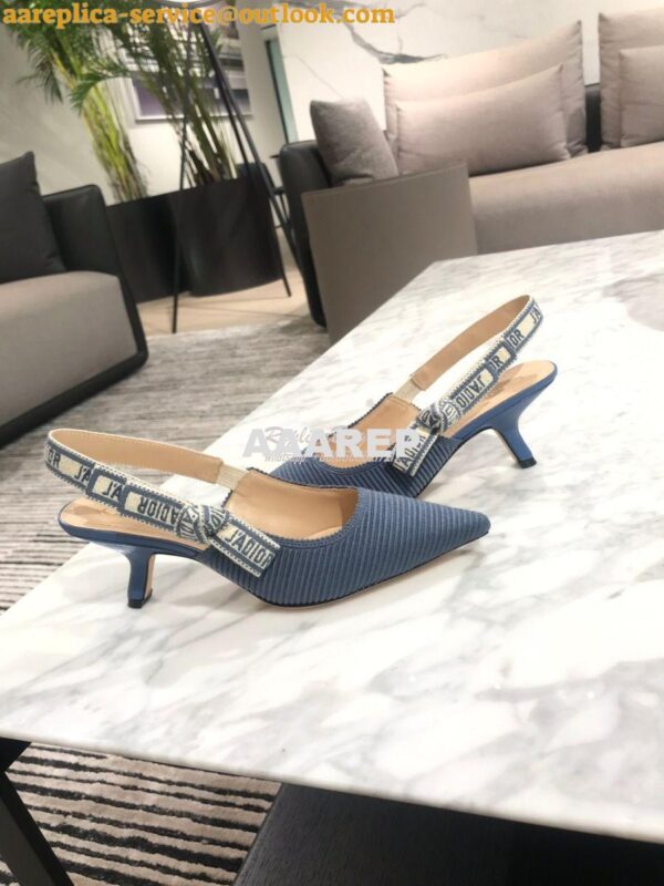 Replica Dior J'adior Slingback Denim Blue Embroidered Cotton KCP799 14