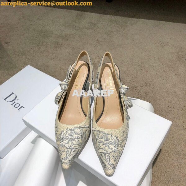 Replica Dior J'adior Slingback Grey Ecru Embroidered with Toile de Jou 4