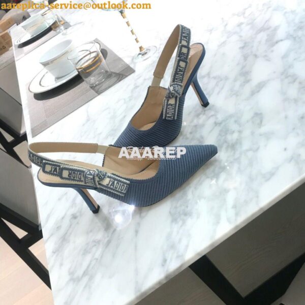 Replica Dior J'adior Slingback Denim Blue Embroidered Cotton KCP799 17