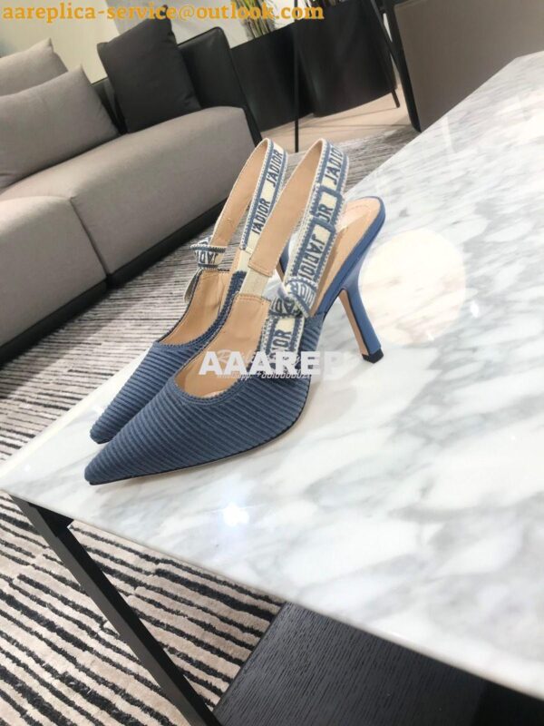 Replica Dior J'adior Slingback Denim Blue Embroidered Cotton KCP799 18