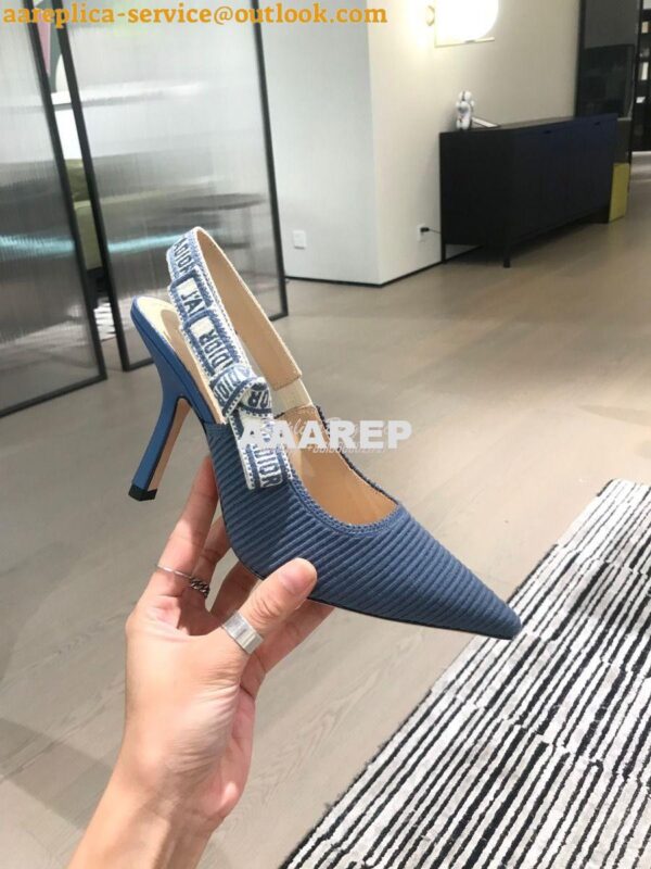 Replica Dior J'adior Slingback Denim Blue Embroidered Cotton KCP799 20