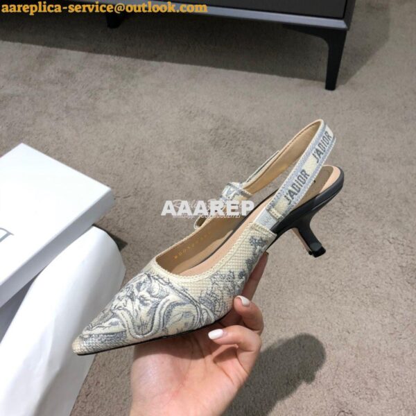 Replica Dior J'adior Slingback Grey Ecru Embroidered with Toile de Jou 10