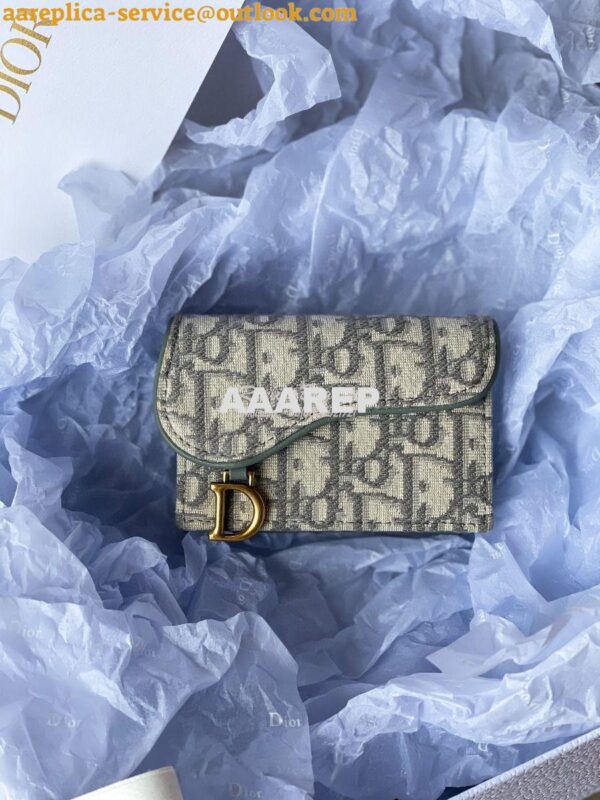 Replica Dior Saddle Flap Card Holder Gray Oblique Jacquard S5611 3