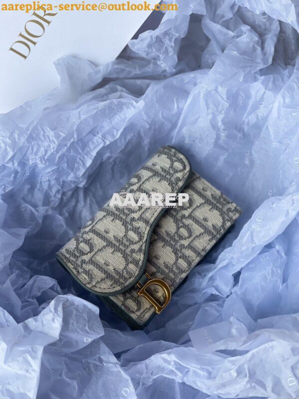 Replica Dior Saddle Flap Card Holder Gray Oblique Jacquard S5611 5