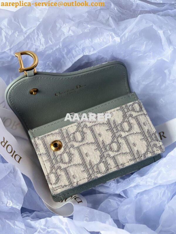 Replica Dior Saddle Flap Card Holder Gray Oblique Jacquard S5611 10