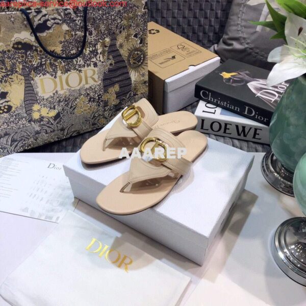 Replica Dior KCQ386 Diro 30 Montaigne Flat Thong Sandals Calfskin Apricot 3