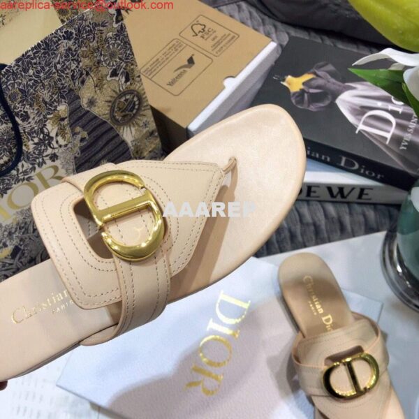 Replica Dior KCQ386 Diro 30 Montaigne Flat Thong Sandals Calfskin Apricot 9