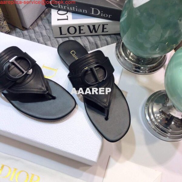 Replica Dior KCQ386 Diro 30 Montaigne Flat Thong Sandals Calfskin Black Hardware Logo 6