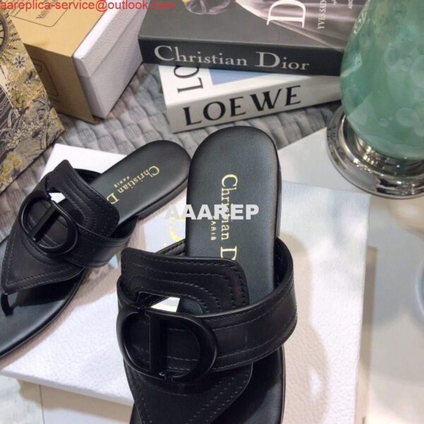 Replica Dior KCQ386 Diro 30 Montaigne Flat Thong Sandals Calfskin Black Hardware Logo 9