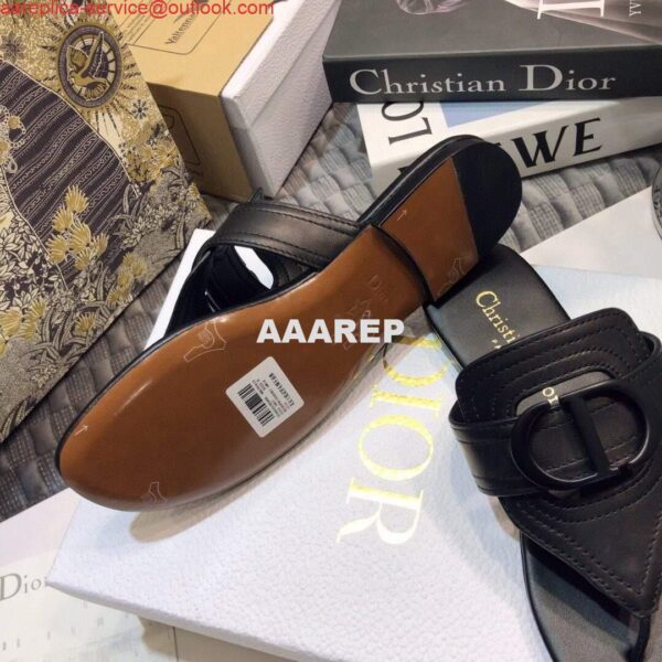 Replica Dior KCQ386 Diro 30 Montaigne Flat Thong Sandals Calfskin Black Hardware Logo 10