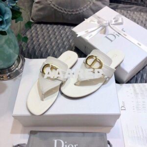 Replica Dior KCQ386 Diro 30 Montaigne Flat Thong Sandals Calfskin White 2