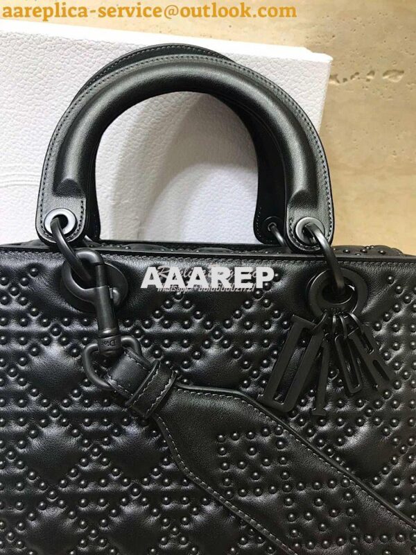 Replica Dior Supple Lady Dior Bag Black Studded In Black Calfskin 4