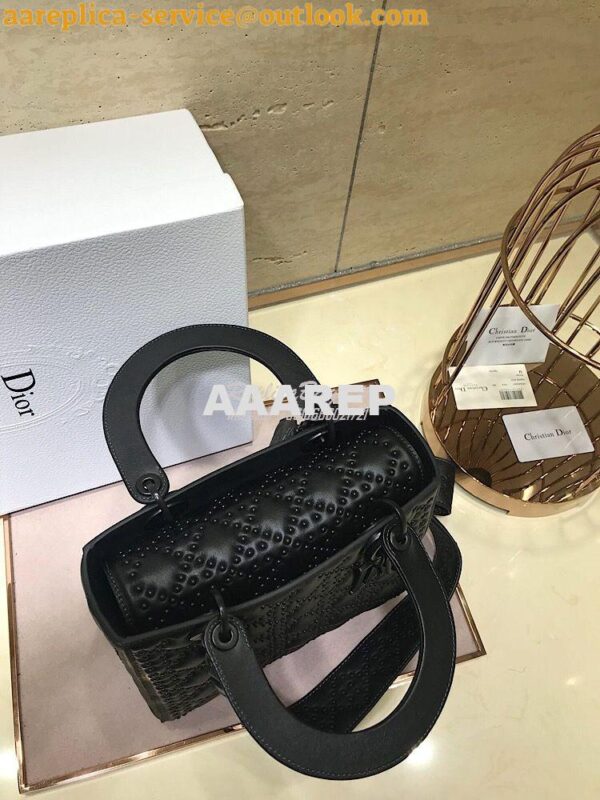 Replica Dior Supple Lady Dior Bag Black Studded In Black Calfskin 5