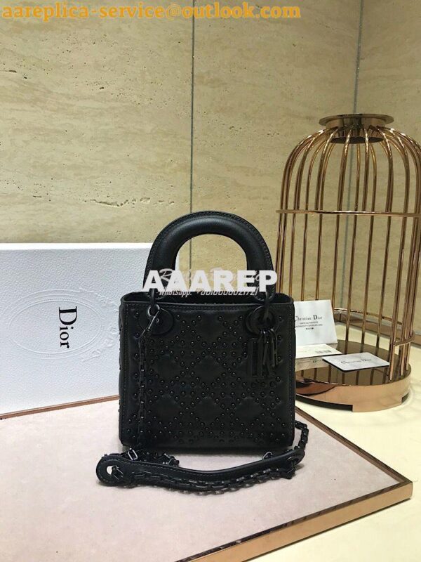 Replica Dior Supple Lady Dior Bag Black Studded In Black Calfskin 10