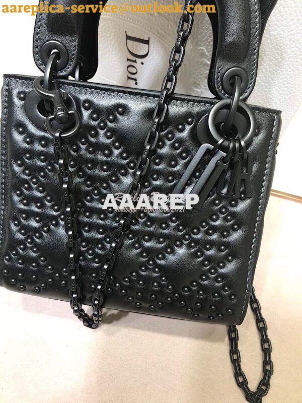 Replica Dior Supple Lady Dior Bag Black Studded In Black Calfskin 11