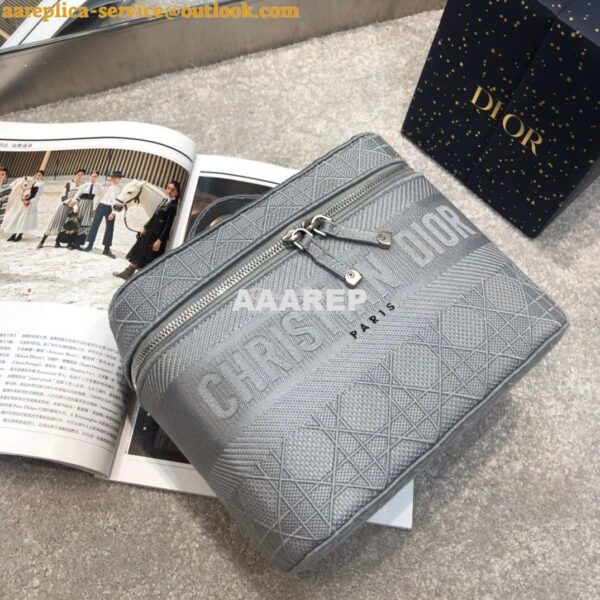 Replica Dior Travel Vanity Bag Light Gray Cannage Embroidery S5417 4