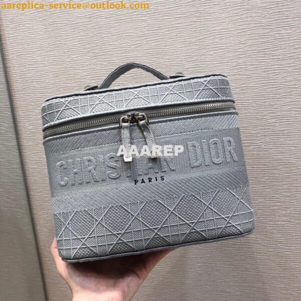 Replica Dior Travel Vanity Bag Light Gray Cannage Embroidery S5417 8