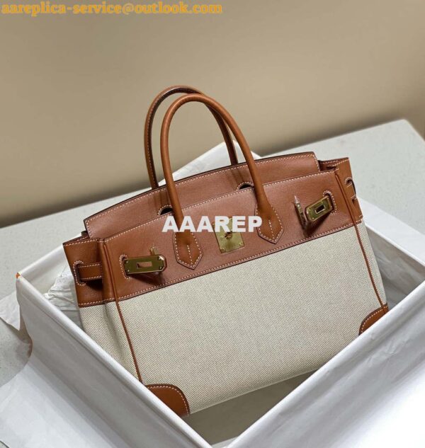 Replica Hermes Birkin Tote Bag Swift leather with canvas 285903 4