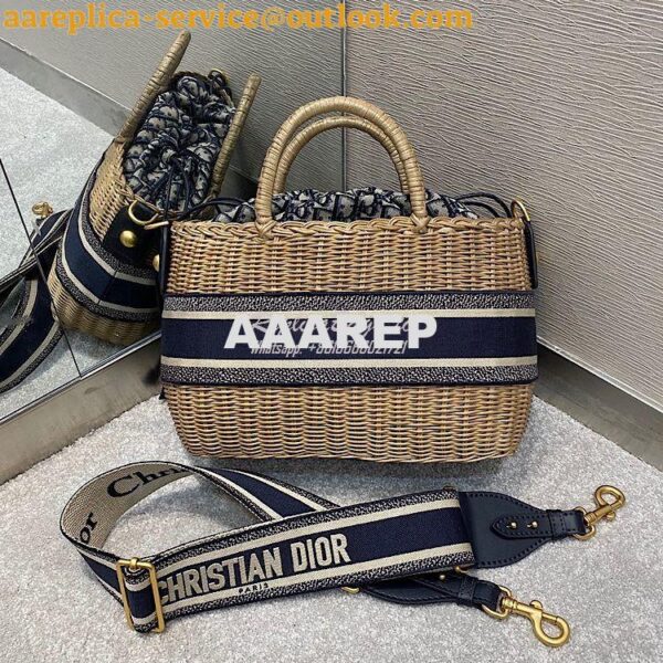 Replica Dior Wicker Basket Bag Blue Oblique Jacquard and Natural Wicke 14