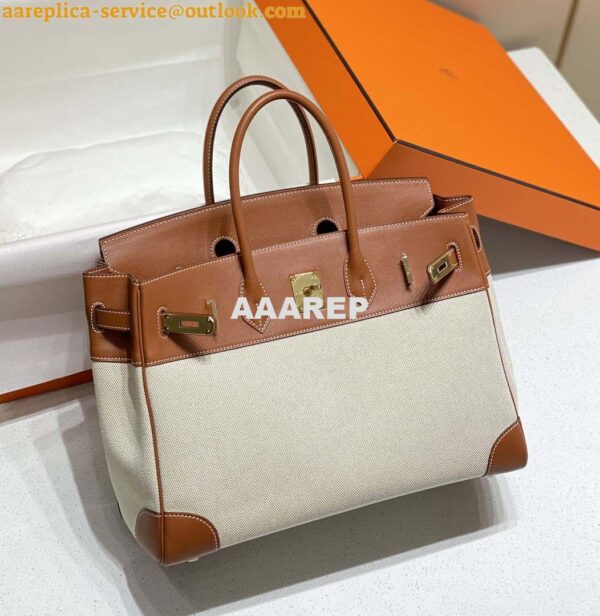 Replica Hermes Birkin Tote Bag Swift leather with canvas 285903 11